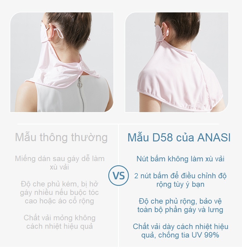 Khẩu trang chống tia UV - VẢI DÀY - Anasi D58 che kín cổ vai gáy