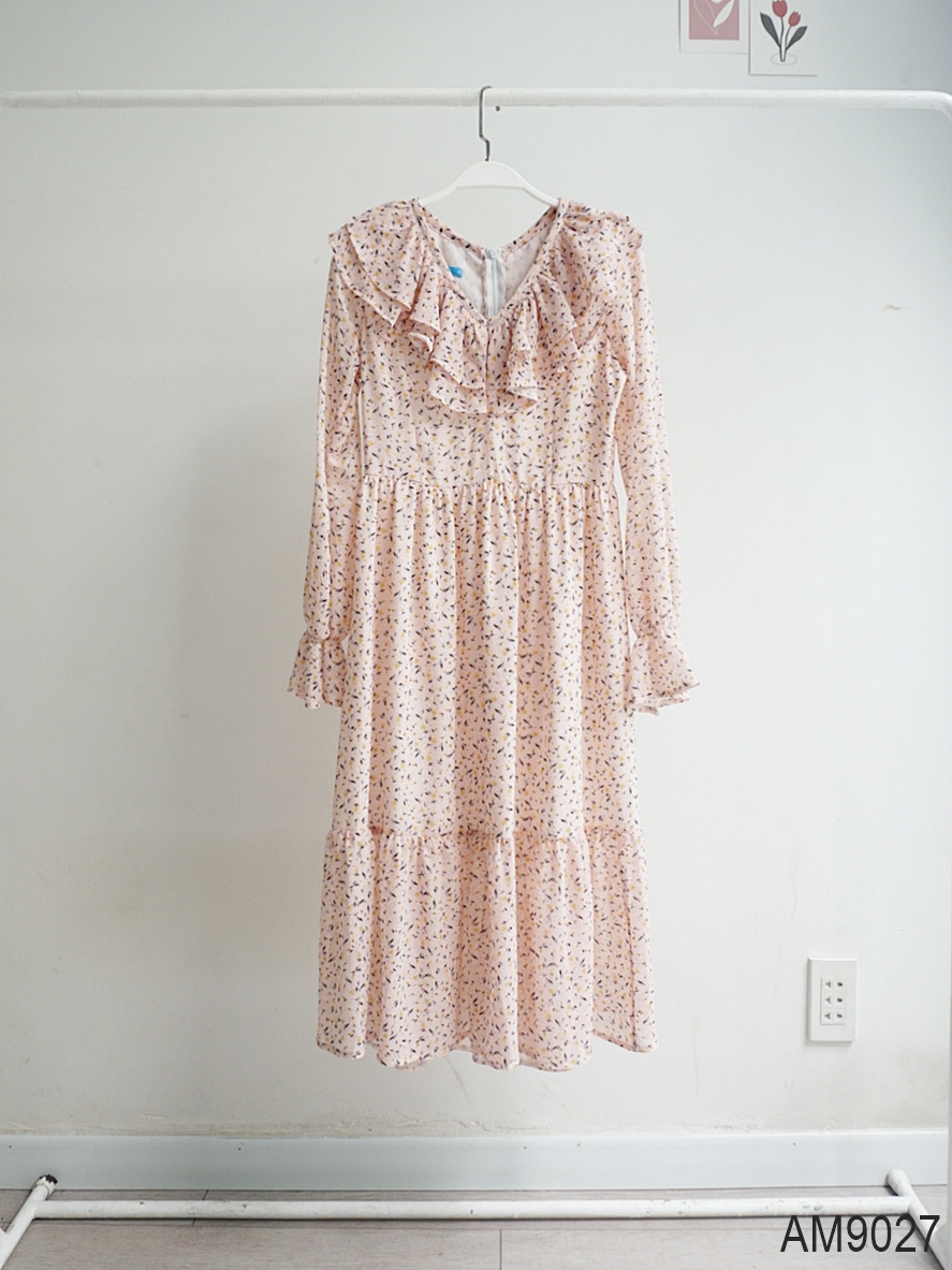 Đầm xòe midi Nữ hoa nhí tay dài OvanMade AM9027