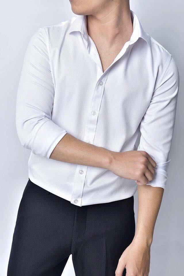 Combo 2 áo sơmi nam trơn dáng body - màu trắng