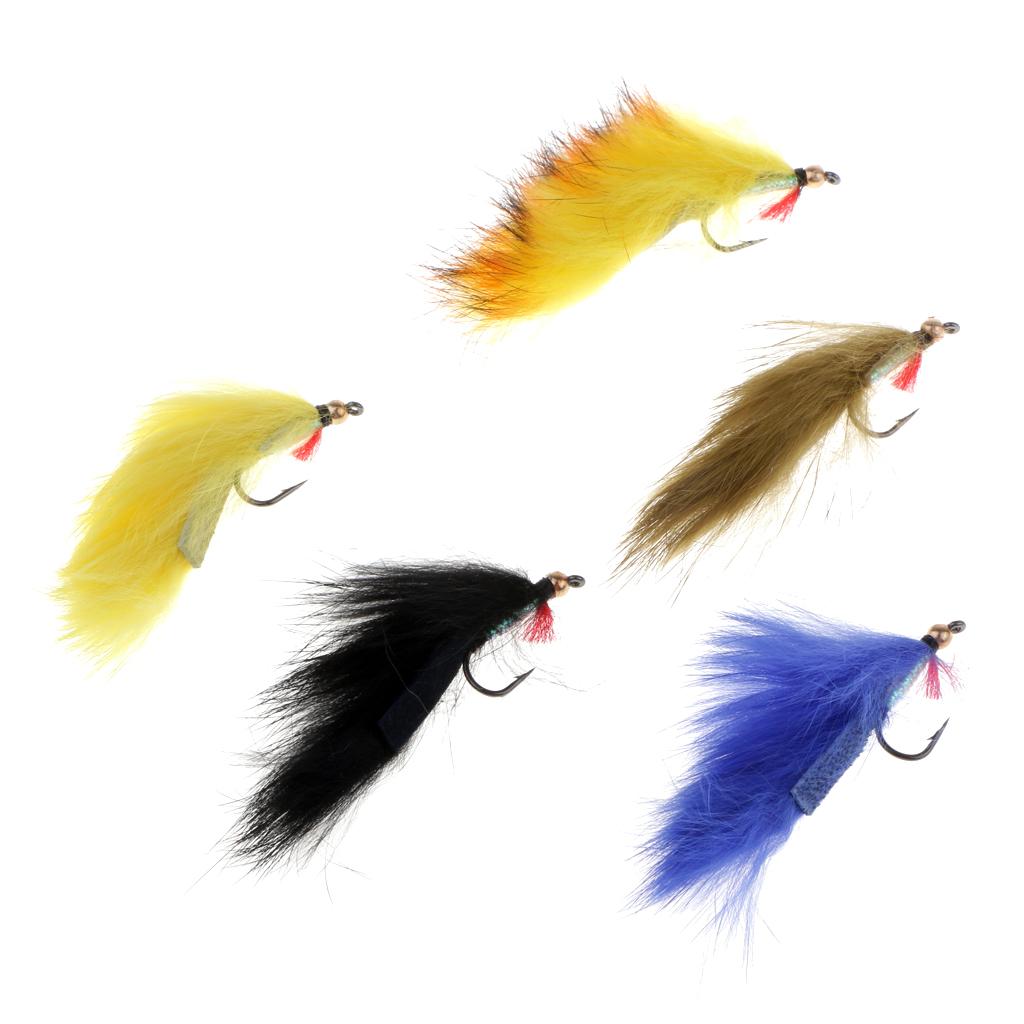 5pcs Bead Head Zonker Trout Flies Sinking Fly Fishing Streamers Flies