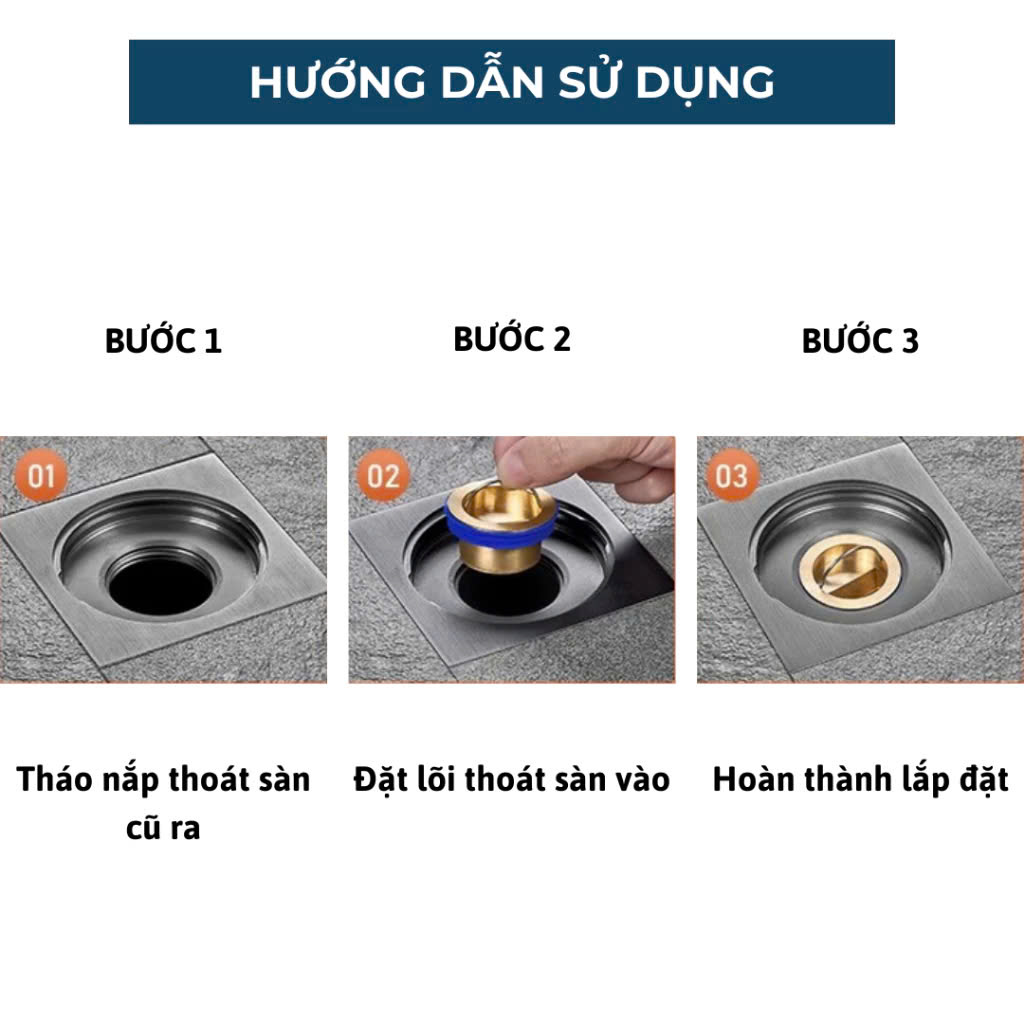 Phụ kiện ngăn mùi hôi nhà tắm lắp thoát sàn chống côn trùng bằng đồng kt 3.3cm đến 4.2cm