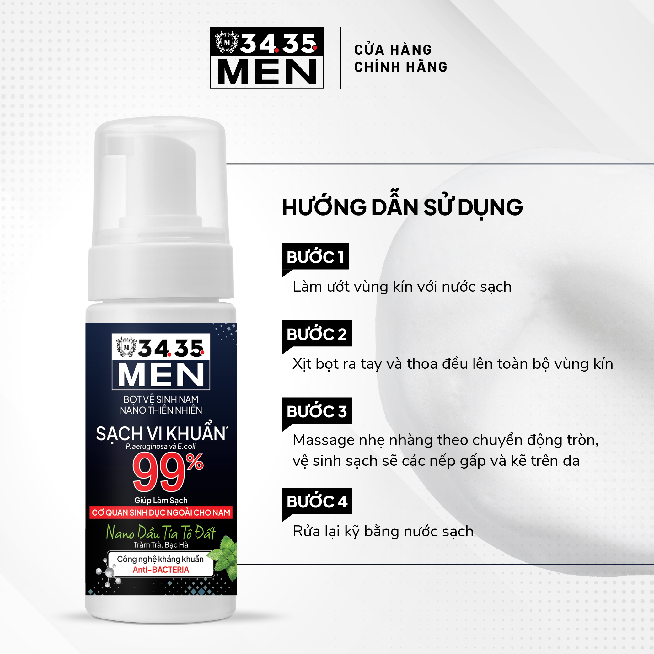 Bọt Vệ Sinh Nam Nano Thiên Nhiên 3435 MEN - 150ml