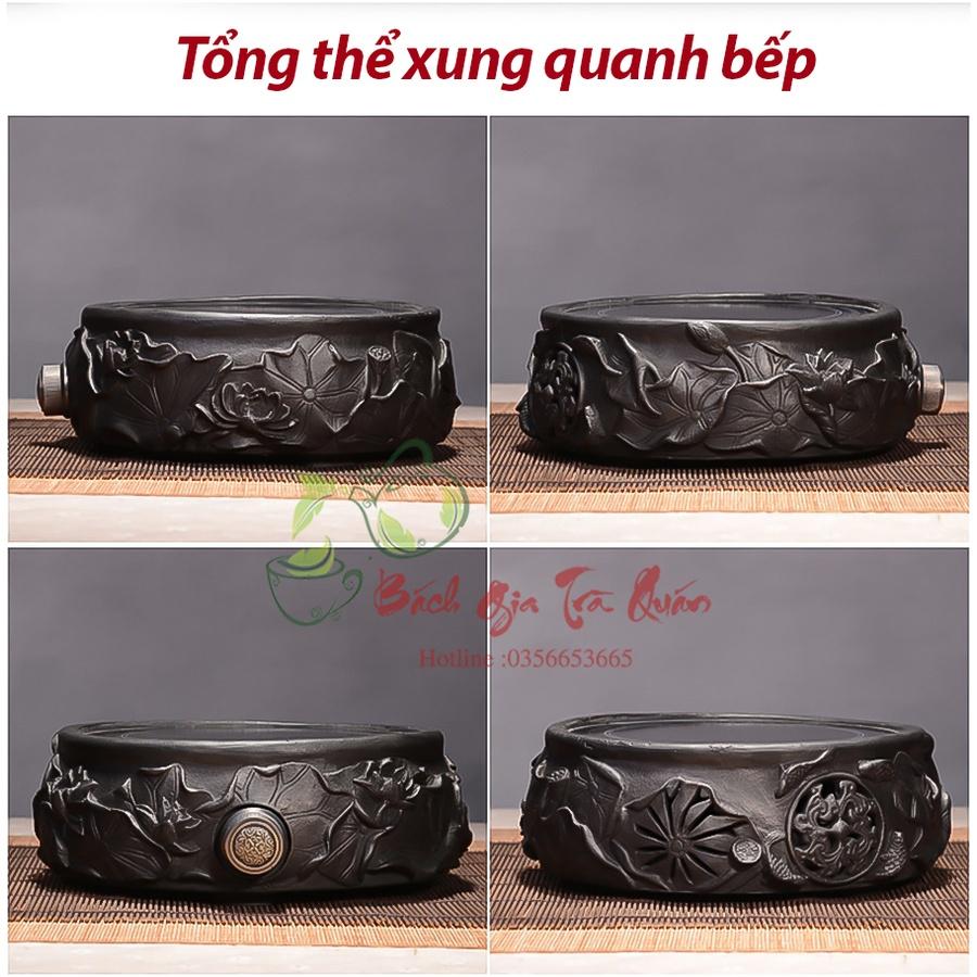 Bếp Điện Hồng Ngoại Đun Ấm Tetsubin - Vỏ Đúc Gang Thủ Công -Họa Tiết Liên Hoa Đắp Nổi - Công Suất 1500w