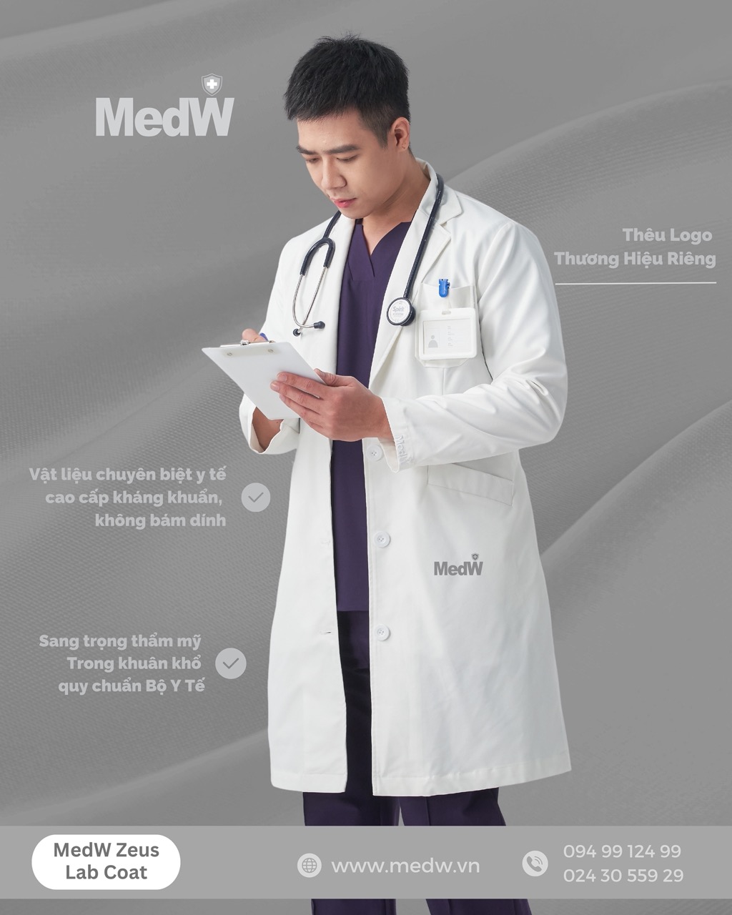 MedW Zeus Lab Coat (Nam) Áo Blouses Bác sĩ Thẩm Mỹ, Bác Sĩ Nha Khoa, Da Liễu Chuyên Gia Dinh Dưỡng, Trang Phục Y Tế Phòng Khám, Bệnh Viện Thiết Kế Pháp Trang Trọng Thẩm Mỹ Vật Liệu Chuyên Biệt Y Tế Nhật Nhập Khẩu Không Bám Dính, Chống Thấm