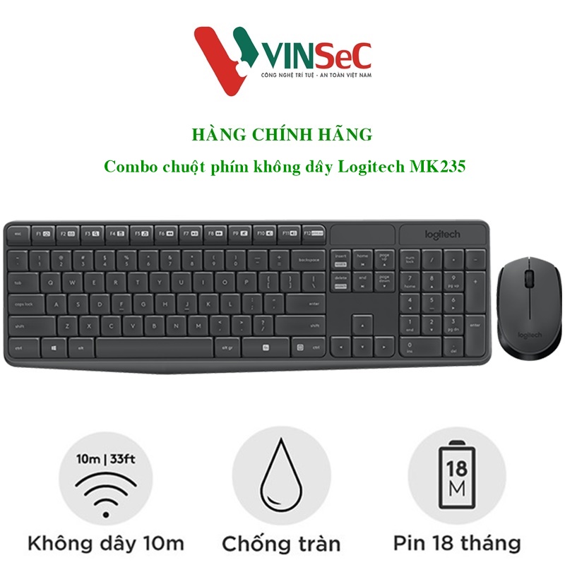 Bộ Bàn Phím Và Chuột Không Dây Logitech MK235 - Hàng chính hãng