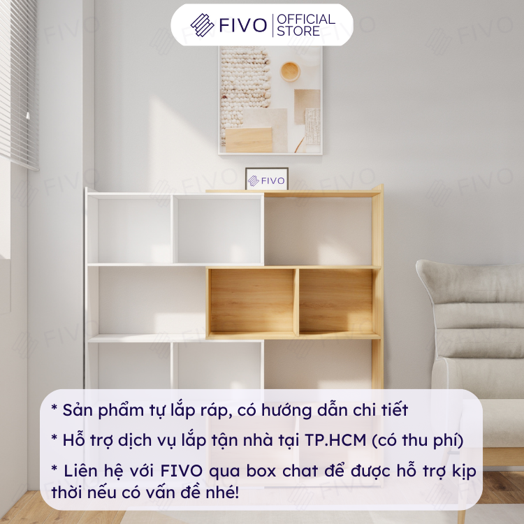 Kệ Sách Gỗ Trang Trí Để Sàn FIVO FB72 Màu Trắng, Nội Thất Thông Minh, Đóng Mở Tùy Thích, Tiết Kiệm Diện Tích - Hàng Chính Hãng