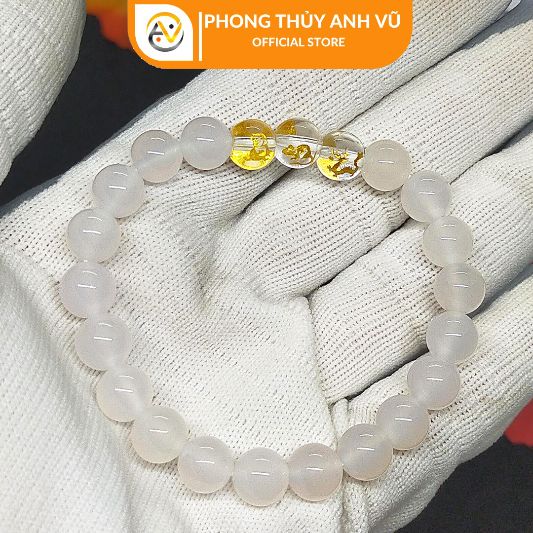 Vòng tay thân tý thìn đã khai quang - chất liệu mã não trắng tự nhiên - size 8 10 12ly - may mắn tài lộc - Vòng Tam Hợp Anh Vũ