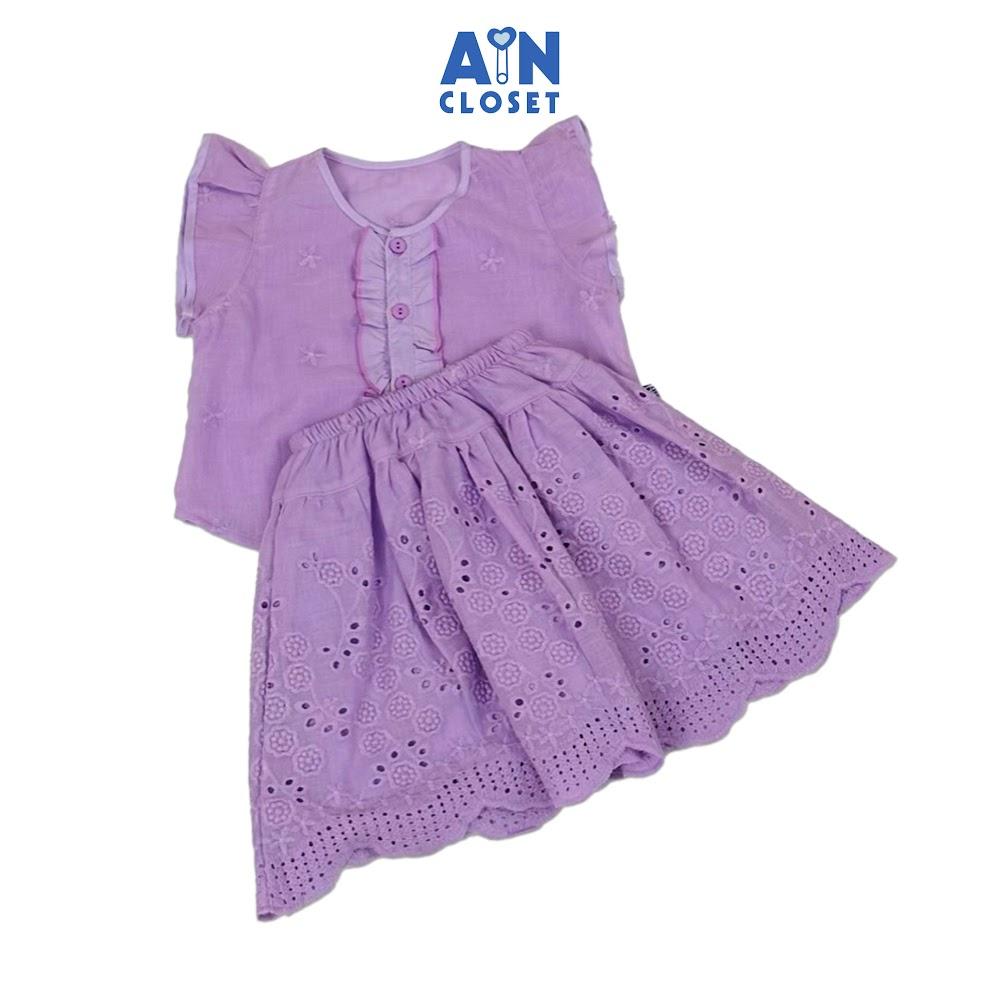Set Áo Váy bé gái họa tiết Hoa Mai Tím Cotton thêu - AICDBGIKMELB - AIN Closet