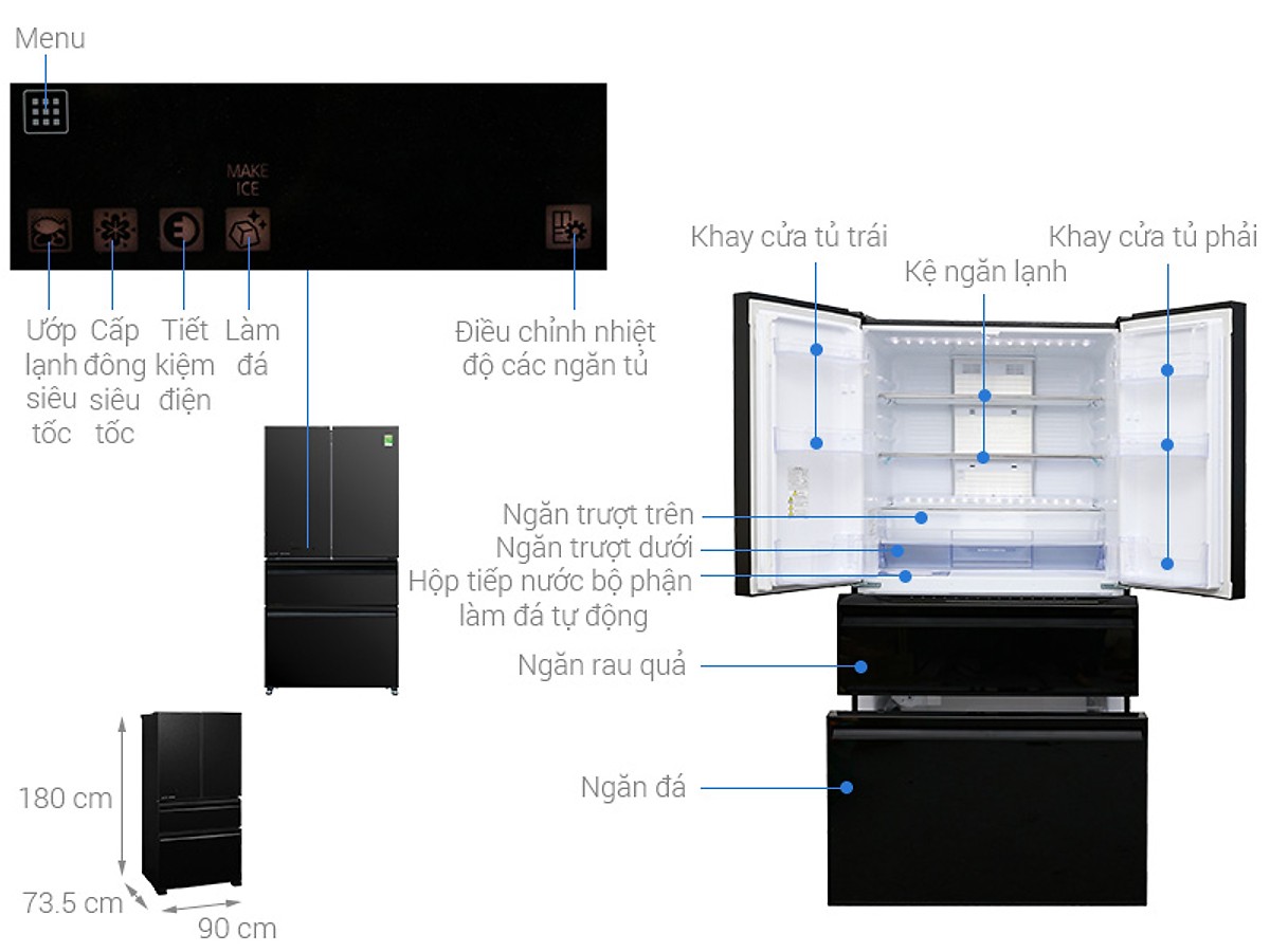 Tủ lạnh Mitsubishi Electric Inverter 564 lít MR-LX68EM-GBK-V - Hàng Chính Hãng + Tặng Bình Đun Siêu Tốc