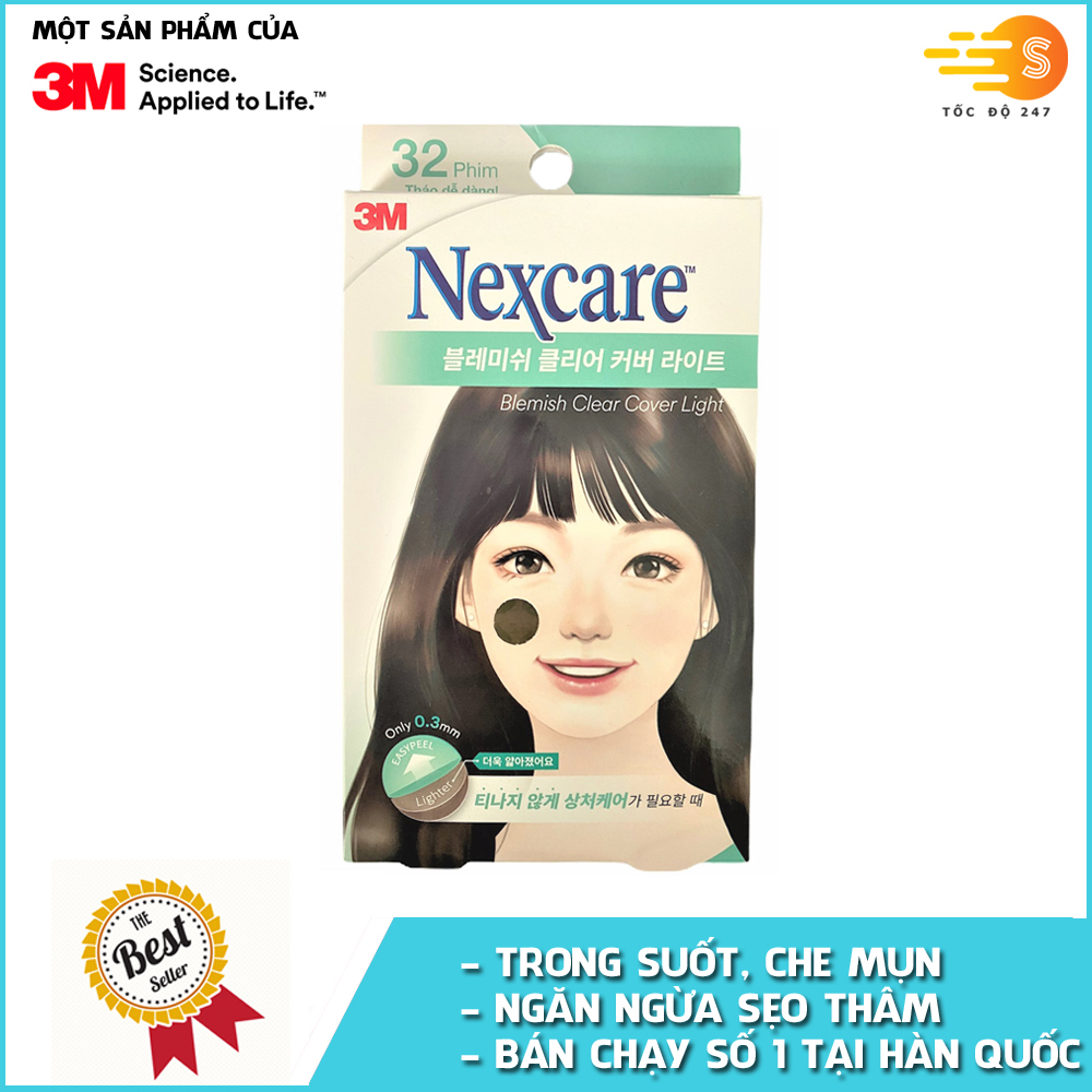 Hộp 32 miếng phim dán hút mụn, ngăn sẹo thâm trong suốt Nexcare 3M TM-32M