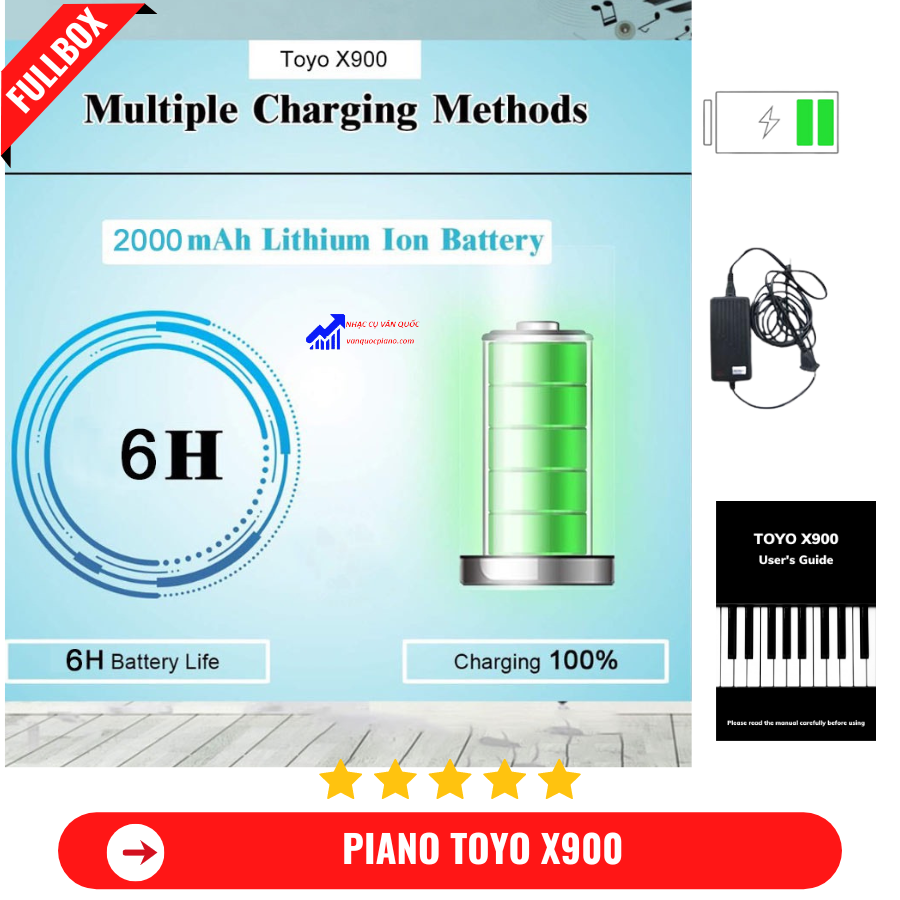 Đàn Piano Điện Toyo X900 Gấp Gọn -88 Phím Nặng Cảm Lực - Kết Nối Bluetooth + Chân Đế