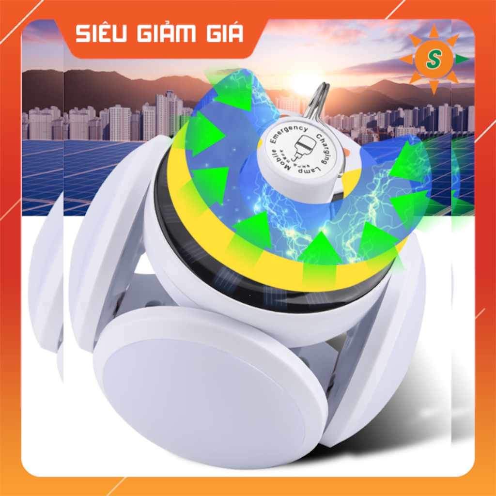 Đèn cắm trại năng lượng mặt trời 4 lá gấp tích hợp pin sạc