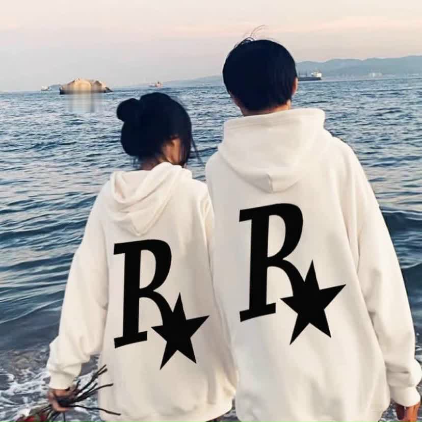 Áo hoodie in R ngôi sao nón 2 lớp form dưới 70kg, Áo Khoác Jacket Hoodie Zip Nỉ Thu Đông Nam Nữ JUNE Unisex Form Rộng nón 2 lớp rộng trùm qua đầU