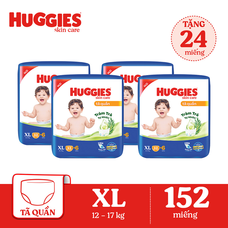 Combo 4 Tã/bỉm quần HUGGIES SKINCARE gói JUMBO size XL 32+6 miếng