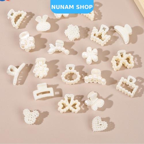 Set 5 kẹp càng cua mini ngọc trắng đáng yêu phối nhiều kiểu tóc Nunam Shop