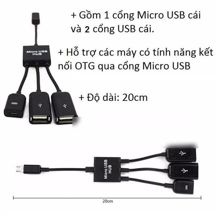 Cáp OTG ra OTG + 02 USB 2.0