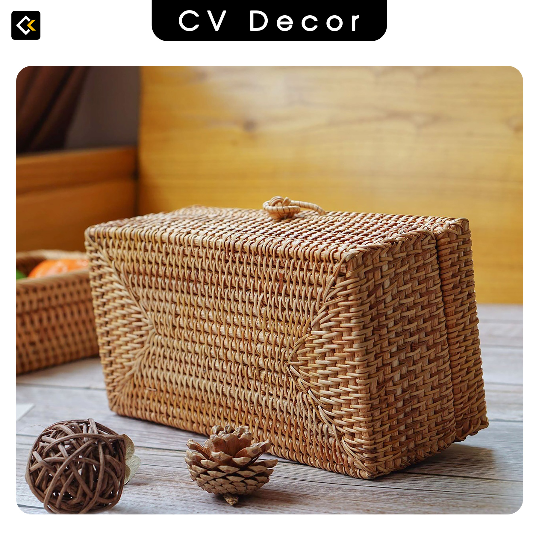 Hộp Đựng Giấy Chữ Nhật CV DECOR Chất Liệu Mây Tự Nhiên - Hàng Việt Nam Xuất Khẩu