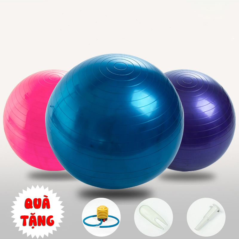 Bóng tập Yoga cao cấp 65cm dày 2mm chống nổ - Tặng bơm bóng và phụ kiện