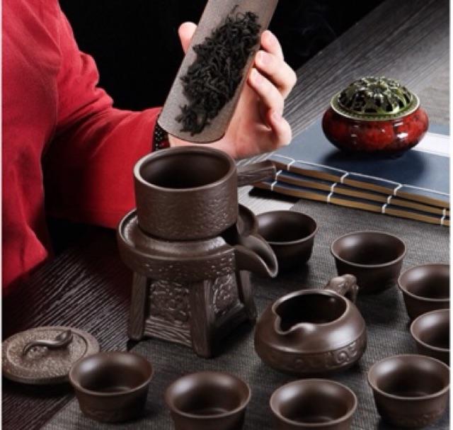 Bộ ấm chén pha trà đẹp Cối xay gốm tử sa cao cấp, màu nâu đất 10 chi tiết