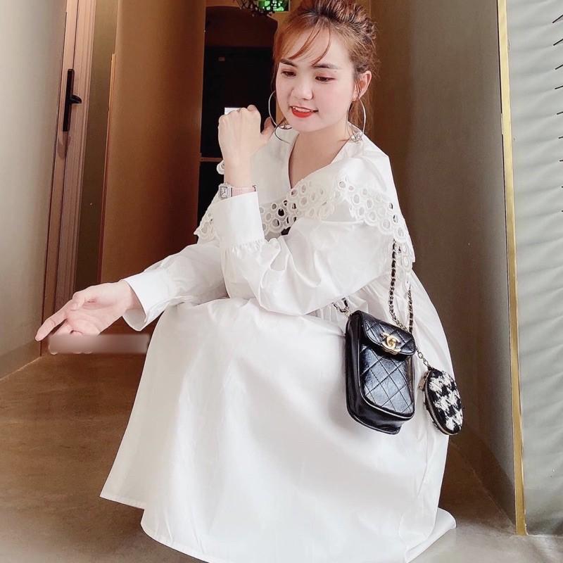 Đầm babydoll cổ bèo viền ren