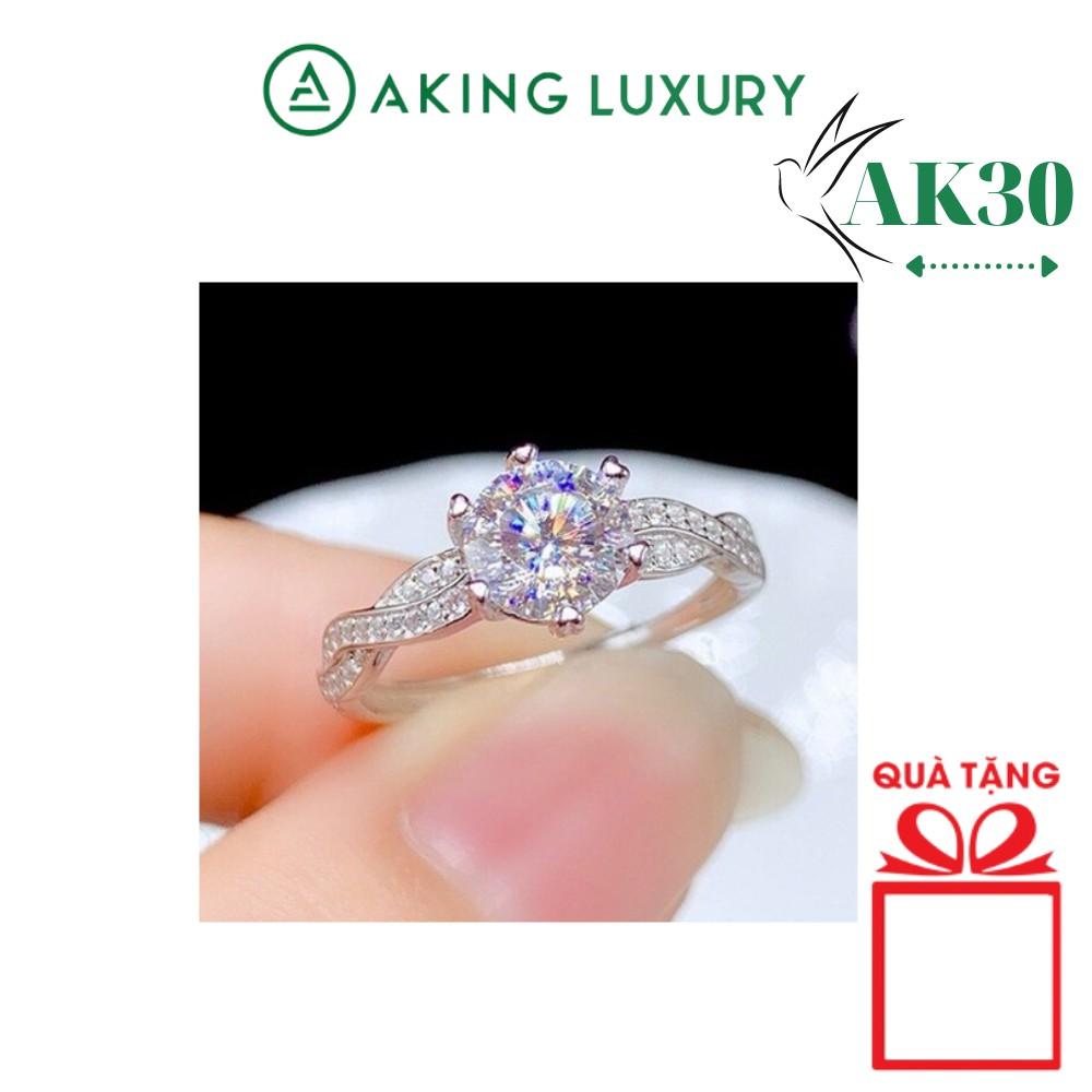Nhẫn bạc nữ AKING LUXURY AK30 cao cấp, Nhẫn nữ 2 hàng đá xoắn lại với nhau tôn lên viên đá chủ tạo nữ tính sang trọng