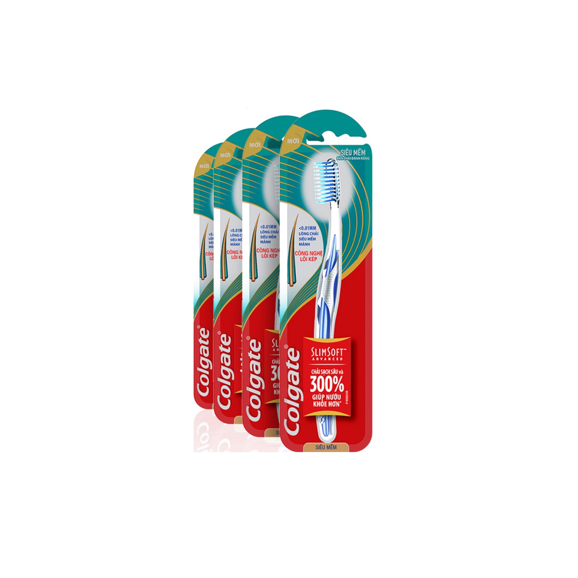 Bộ 4 bàn chải đánh răng Colgate Slimsoft Advanced lõi kép siêu mềm mảnh