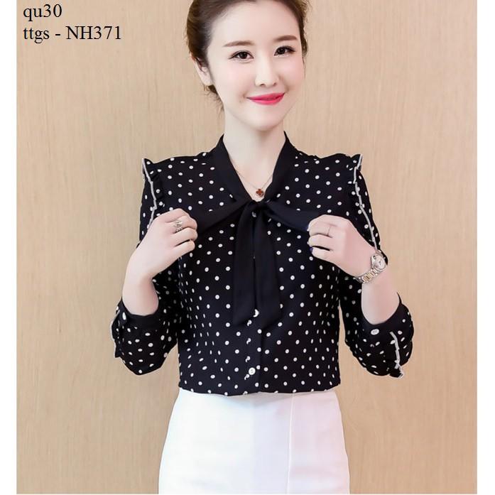 NH371 ÁO KIỂU CHẤM BI THẮT NƠ