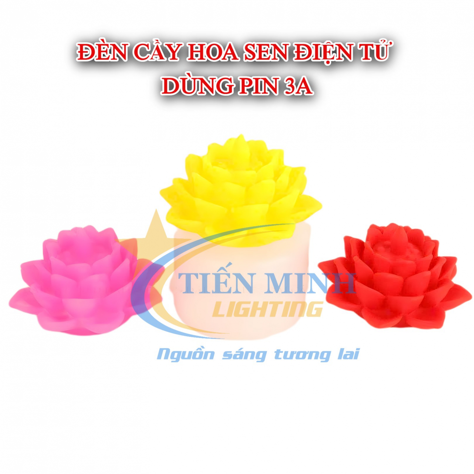 Đèn Cầy Hoa Sen Điện Tử Dùng Pin 3A, hình hoa sen, chip LED SMD siêu bền, công tắc (on/off)