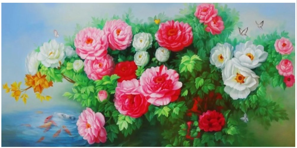 Tranh đính đá hoa mẫu đơn VS272 - 100 x 50 cm - chưa đính