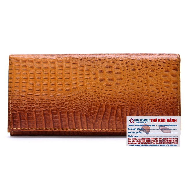 Bóp nữ da thật vân cá sấu Huy Hoàng 2 gấp vân nhỏ màu da, đen, nâu, vàng bò HT3101-02-03-04