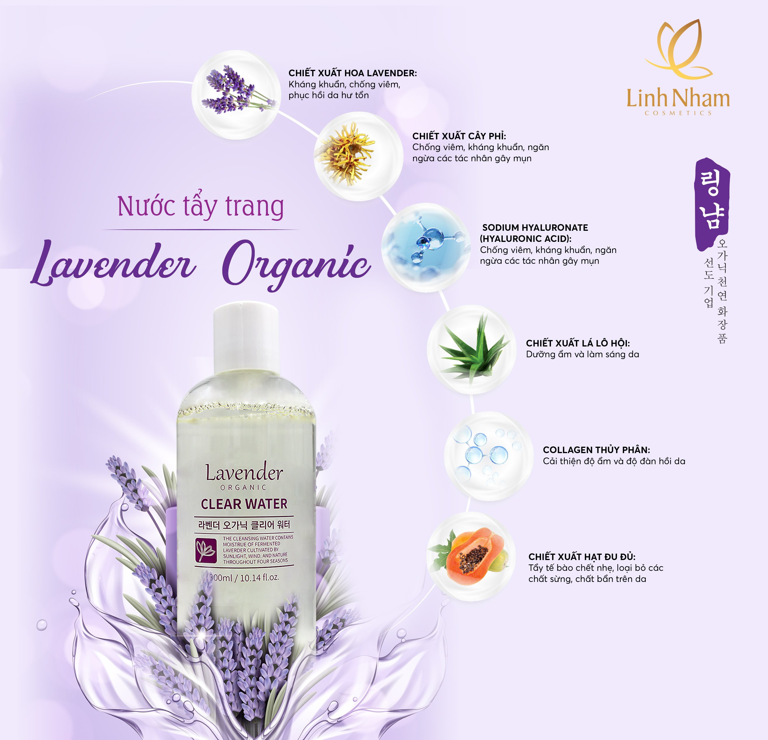 Nước Tẩy Trang Lavender Organic Linh Nhâm 300ml (CLEAR WATER)