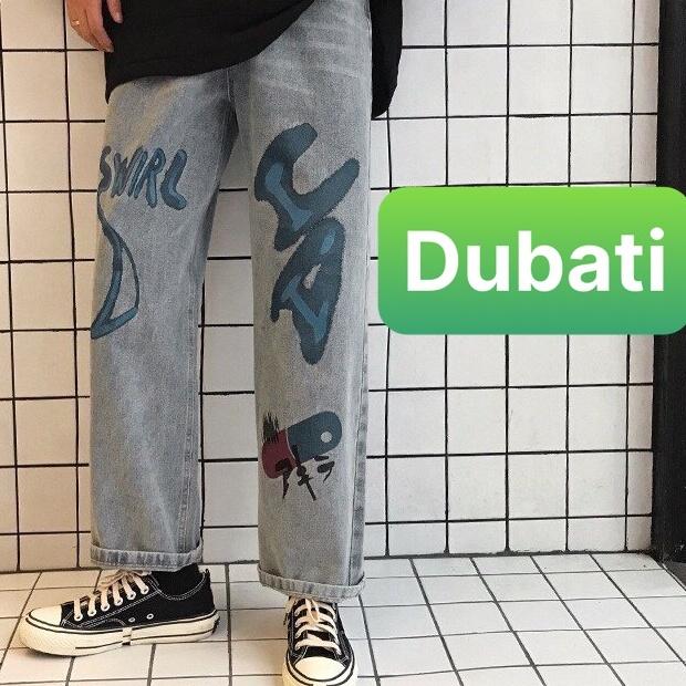 Quần Jean Baggy, Jean Nam Ống Rộng Thêu Họa Tiết Chất Vải Co Giãn Phong Cách Unisex- DB 43- DUBATI FASHION