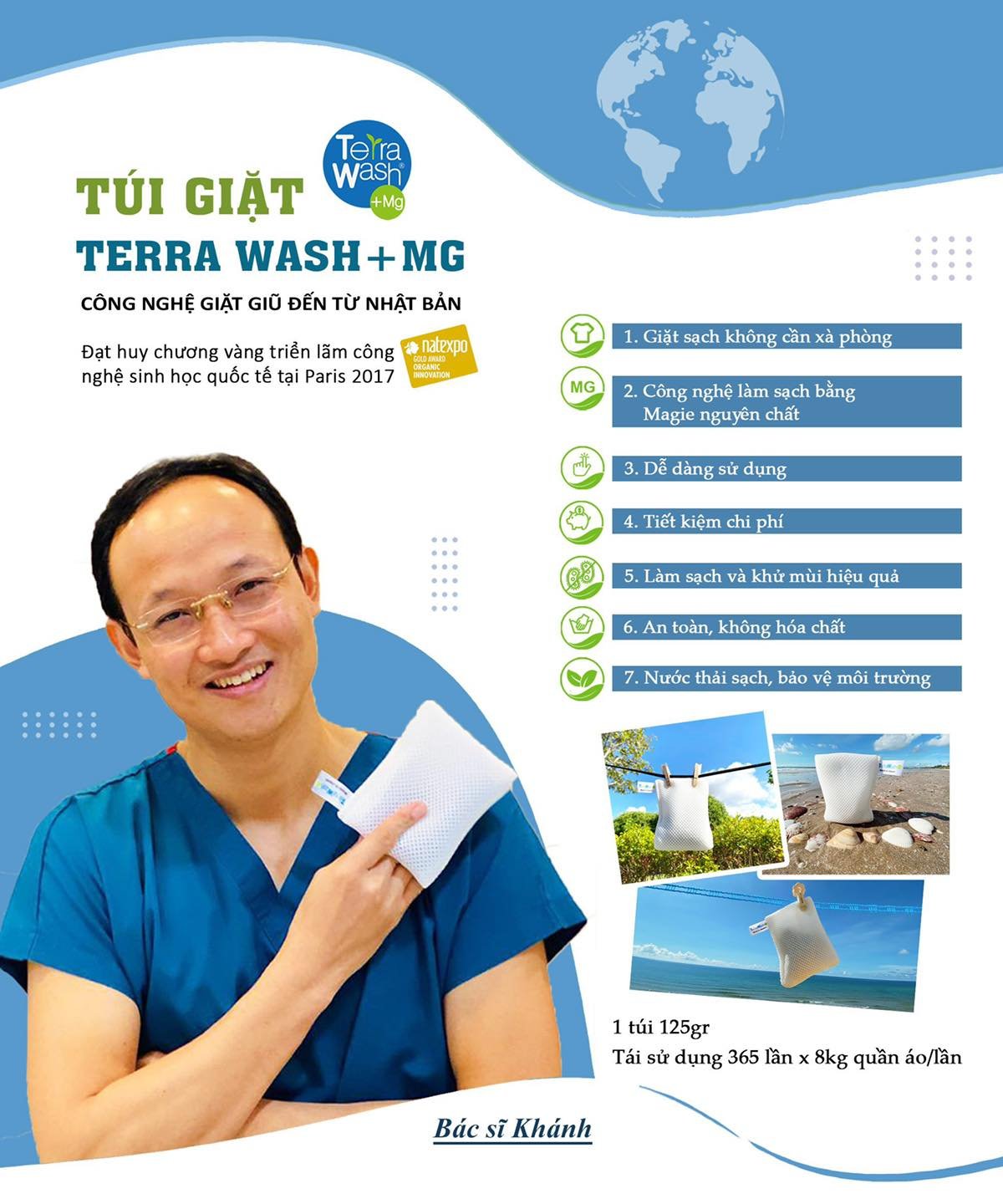 Túi giặt thay thế xà phòng Terra Wash+Mg 125g Sử Dụng Được 365 Lần Giặt Mỗi Lần 8kg Quần Áo thân thiện môi trường tiết kiệm chi phí với 2700đ/ lần giặt