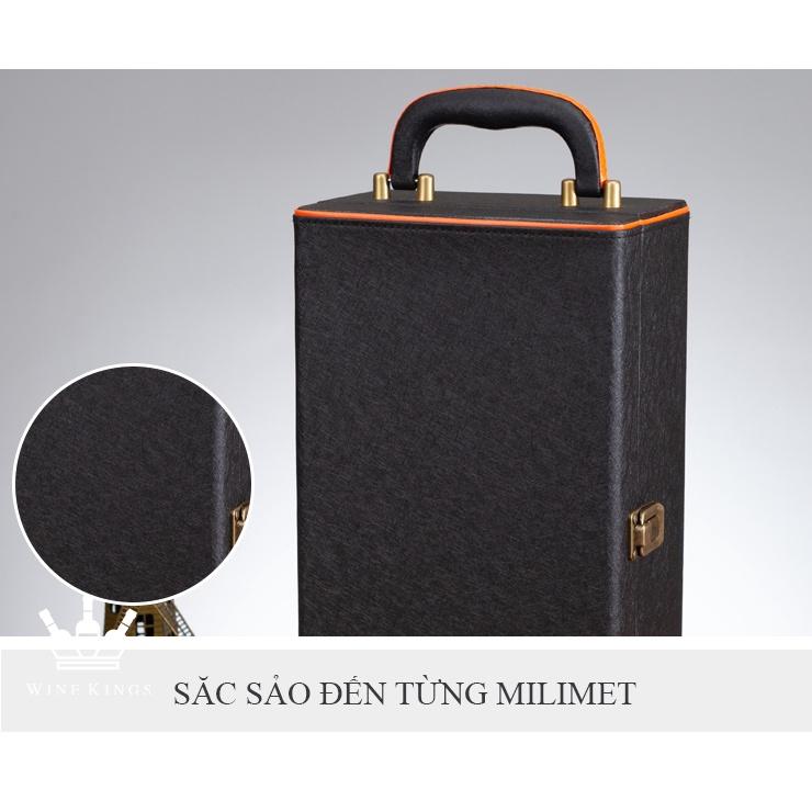 Hộp rượu vang, hộp đựng rượu vang - Da 1 và 2 chai, viền cam