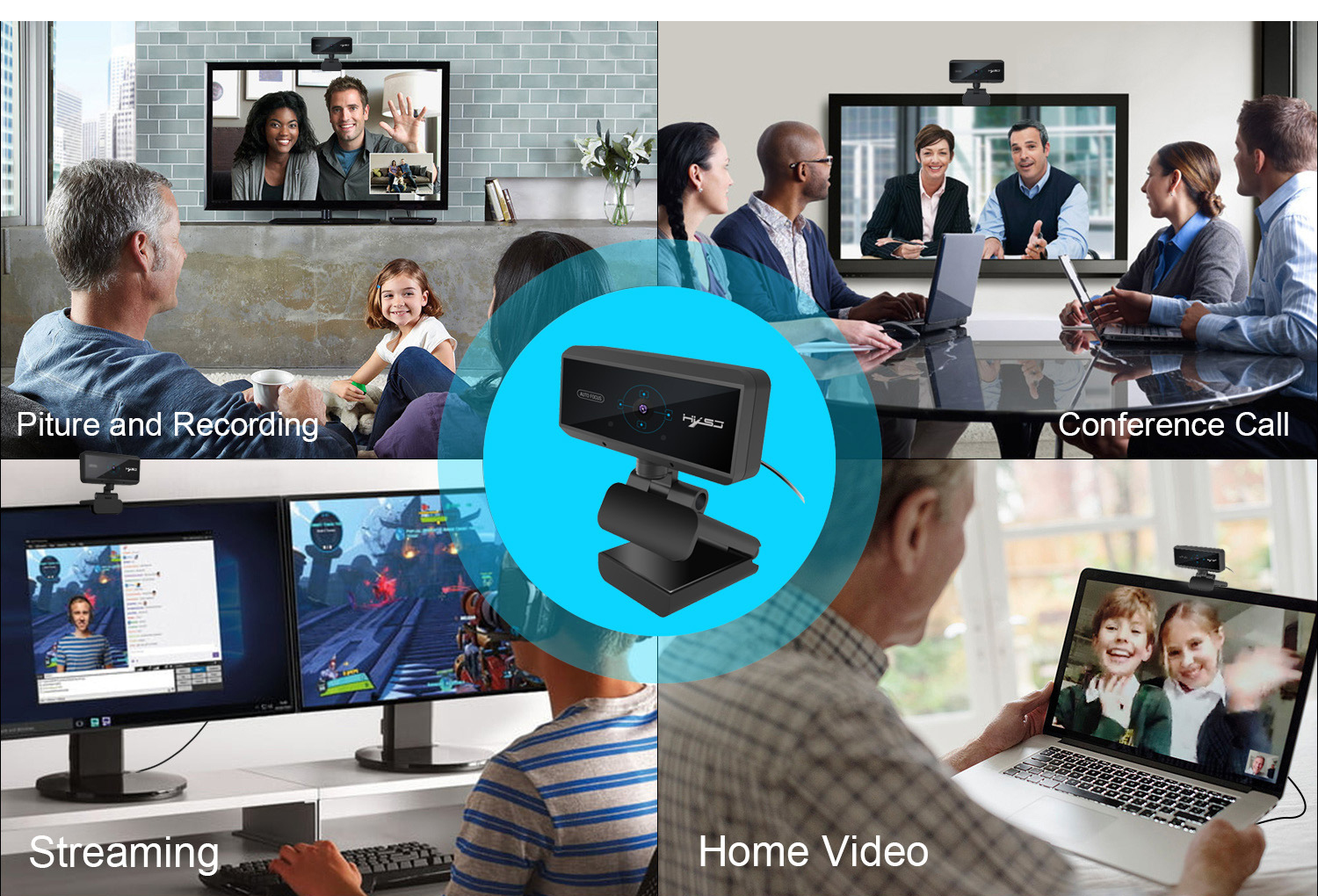 Webcam HXSJ S4 HD 1080P USB3.0 2.0 Có Thể Điều Chỉnh 360° Kèm Mic Cho Cuộc Gọi Video - Hàng Chính Hãng
