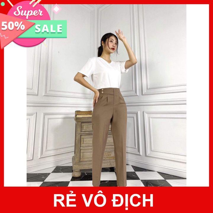 Thời trang quần quần Baggy nữ Cạp Cao Khóa Sườn Chất Vải Tuytsi Cao Cấp
