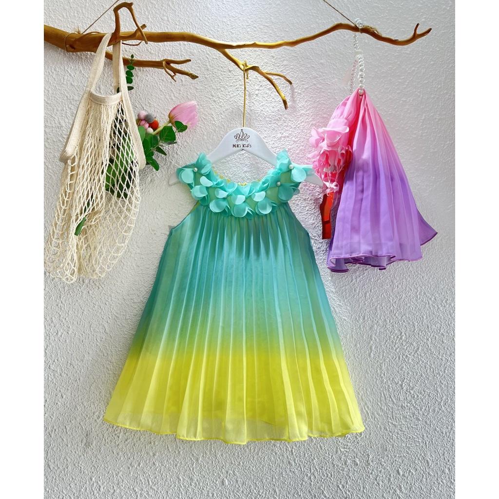 Đầm voan cho bé gái màu sắc cầu vồng mẫu mới nhất size 12-35kg hàng thiết kế cao cấp