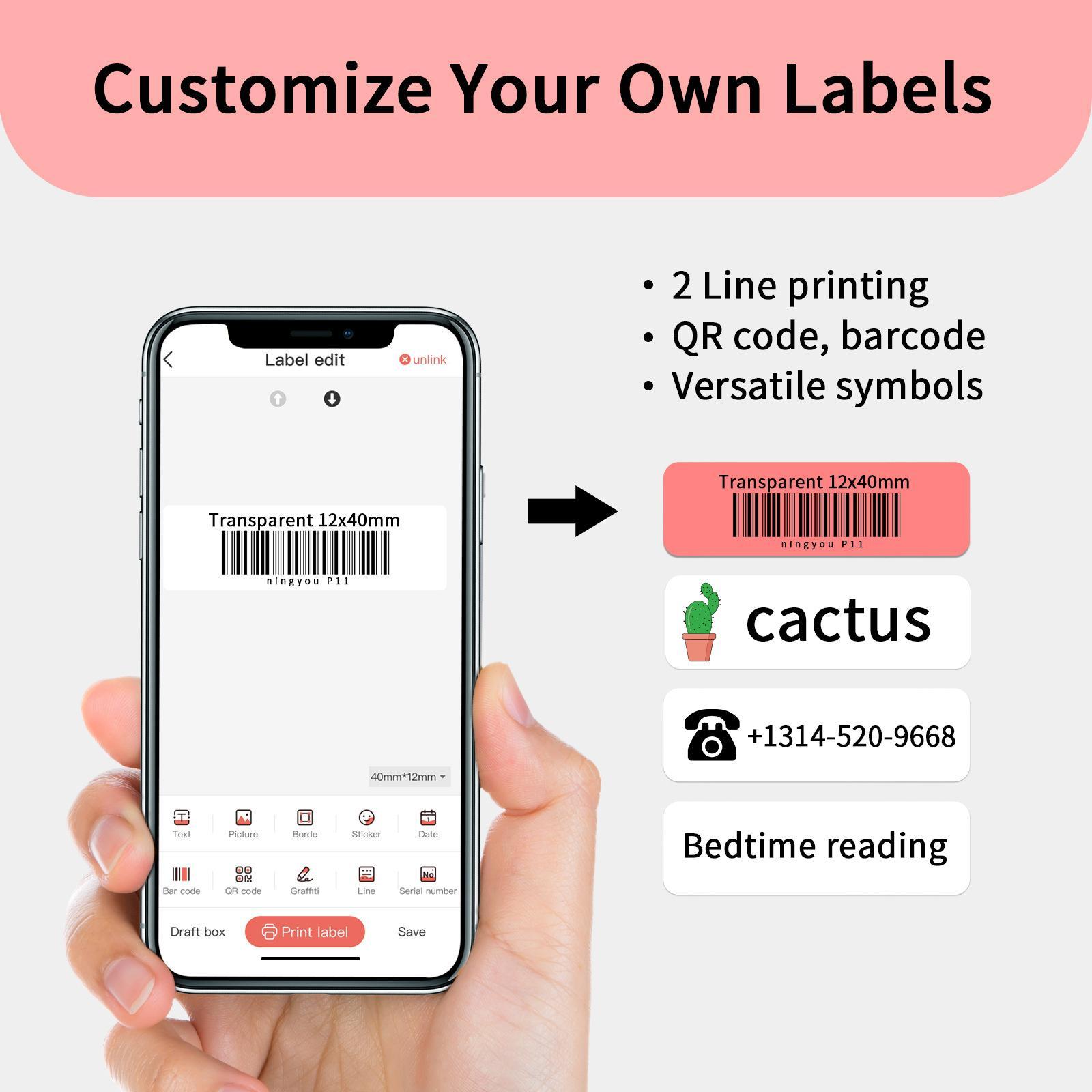 Thermal Label Printer Mini Small Portable Label Printer High Speed Printing Compatible with Print Commands Set, Easy to Setup