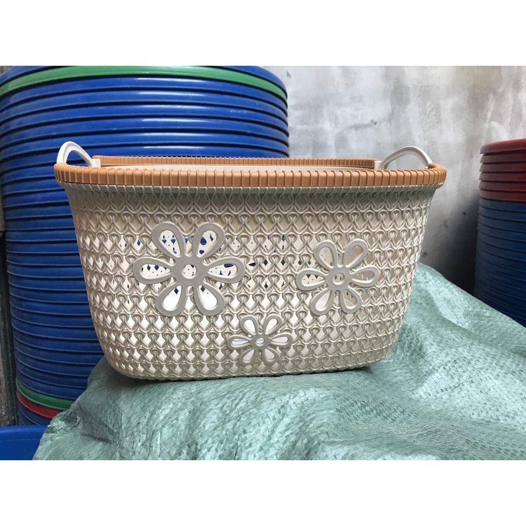 Combo 3 chiếc Rổ nhựa giả đan mây đựng đồ có quai cầm | Giỏ nhựa đan Hàn Quốc nhựa VN MS 3378