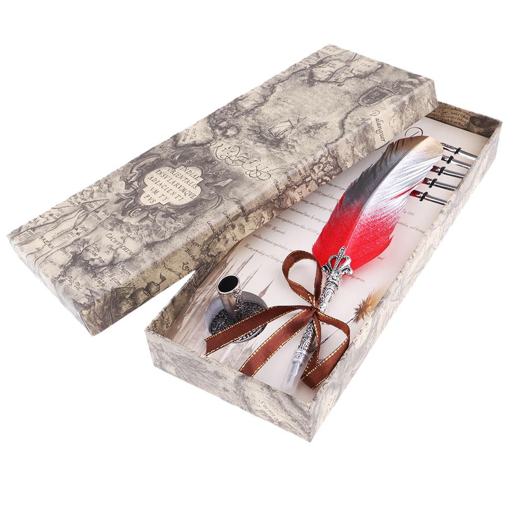 Antique Dip Feather Pen Set with 5pcs Nibs Pen Stand Birthday Wedding Christmas Gift