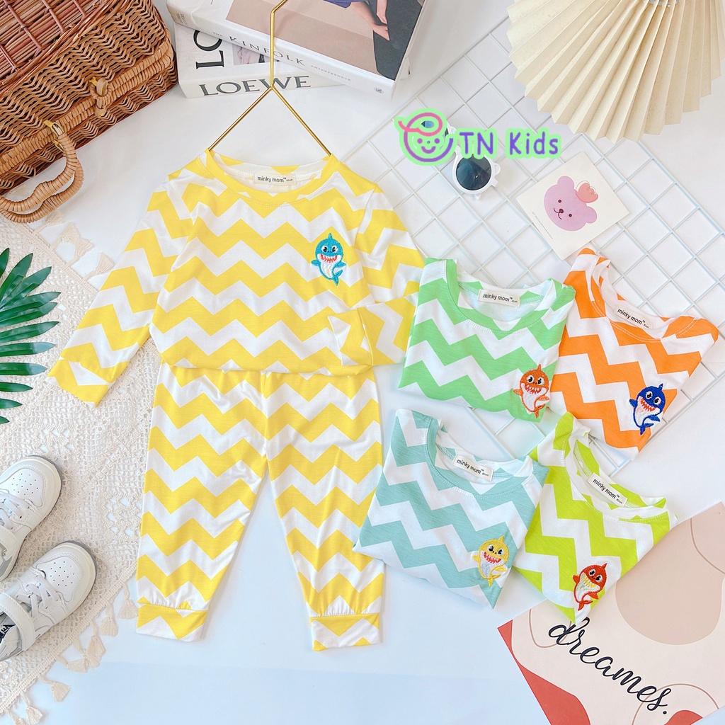 Bộ dài tay thun lạnh sóng biển thêu baby Shark cho bé trai bé gái chất mềm mịn mát