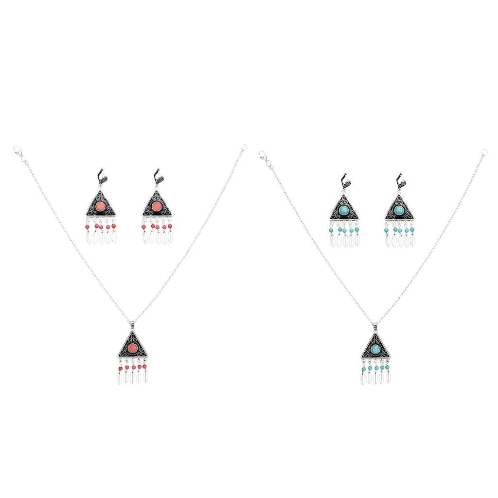 Fashion Retro Women Jewelry Set Bohemian Alloy Tassel Pendants Necklace And Earrings