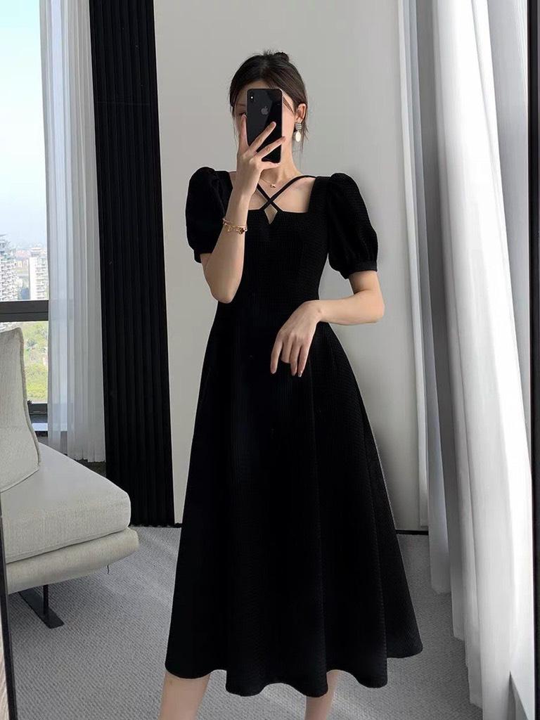 ĐẦM MIDI TAY BỒNG CHÉO DÂY NGỰC 13121