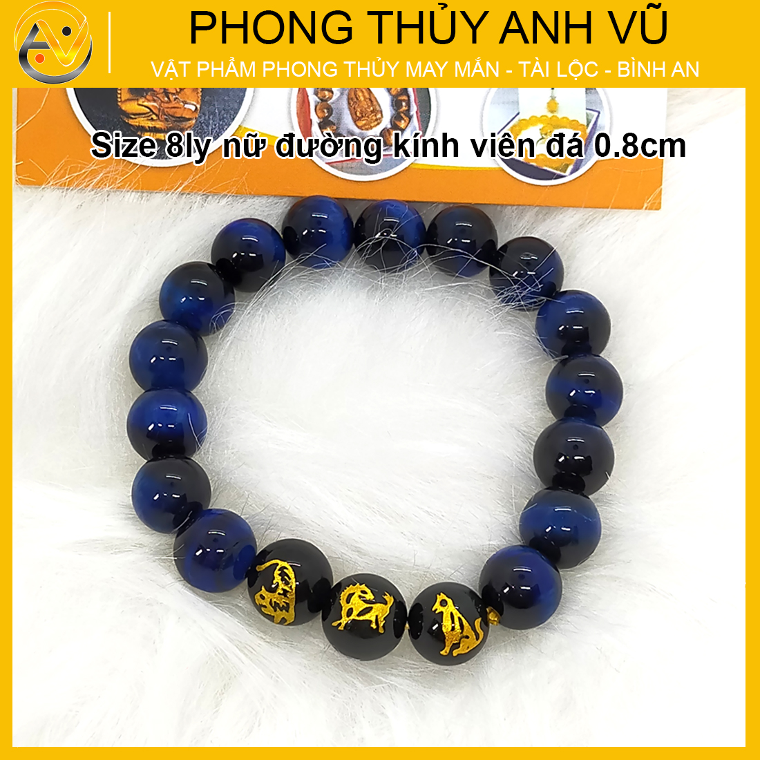 Vòng tam hợp dần ngọ tuất đã khai quang - chất liệu đá mắt hổ xanh dương tự nhiên - size 8 10 12ly cho nam nữ - may mắn tài lộc - Vòng Tam Hợp Anh Vũ