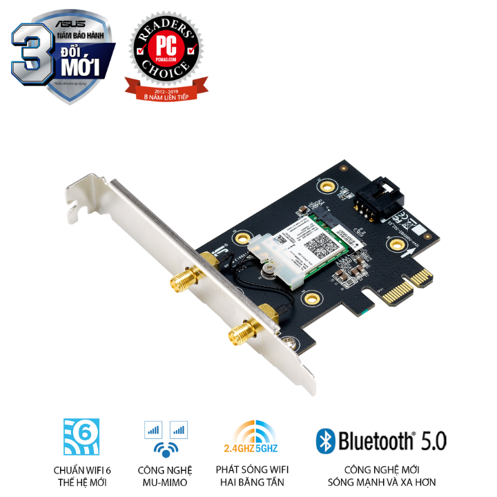 Card mạng PCIe WiFi 6 ASUS PCE-AX3000 Chuẩn AX3000 - Hàng chính hãng