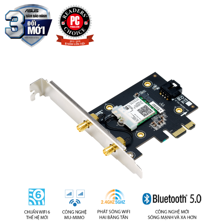 Card mạng PCIe WiFi 6 ASUS PCE-AX3000 Chuẩn AX3000 (No Box) - Hàng chính hãng