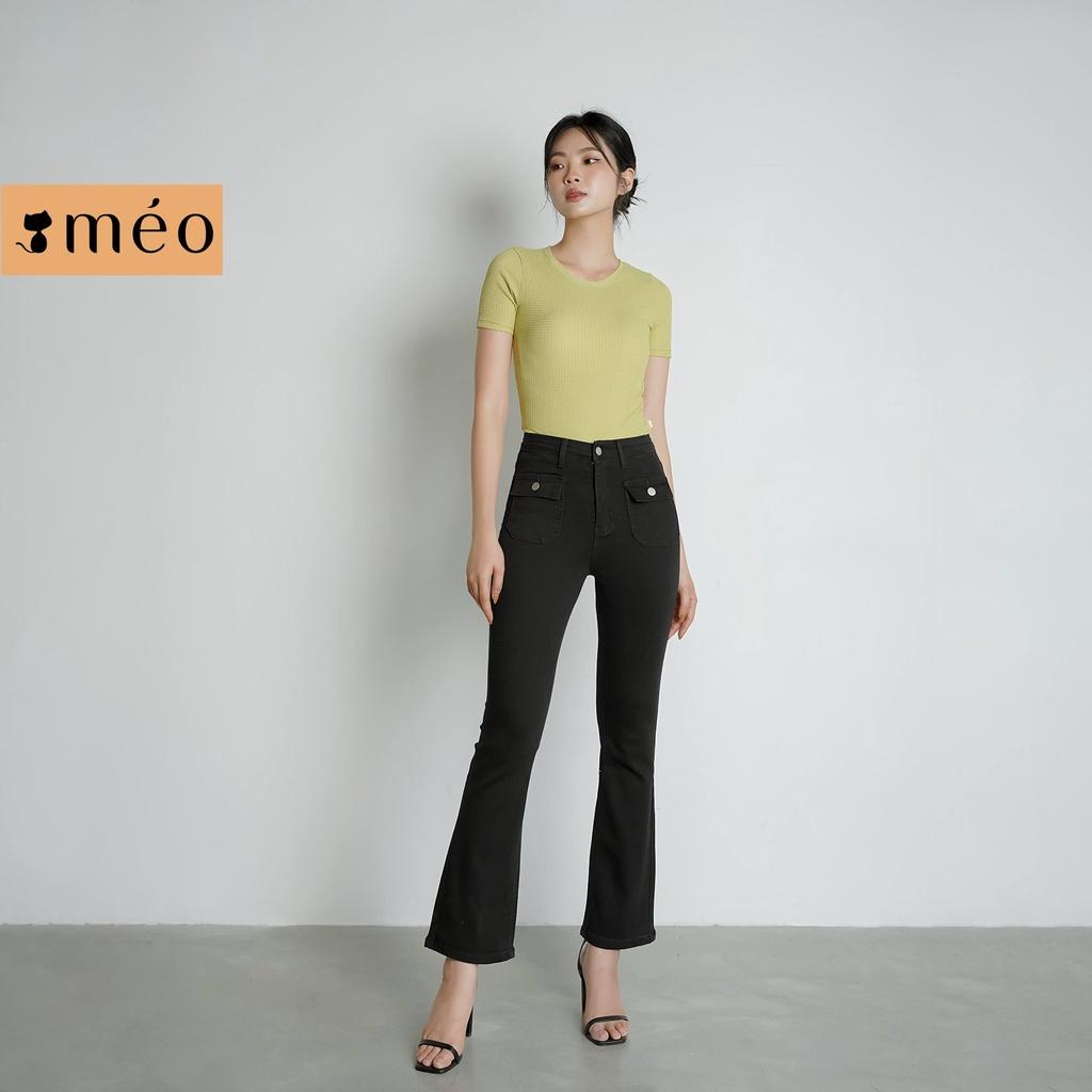 Quần jean nữ Méo shop lưng cao ống loe có túi chất jean cao cấp 3853-2