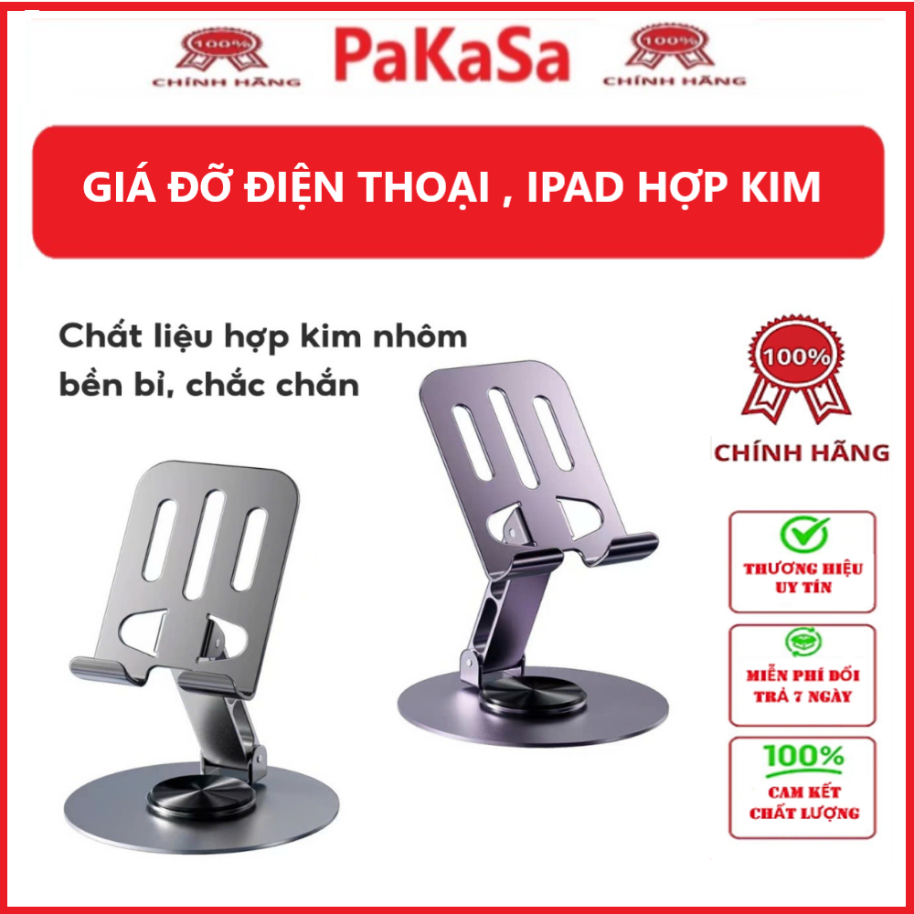 Giá đỡ điện thoại máy tính bảng nhôm nguyên khối trục xoay 360° gấp gọn tiện dụng - Hàng nhập khẩu