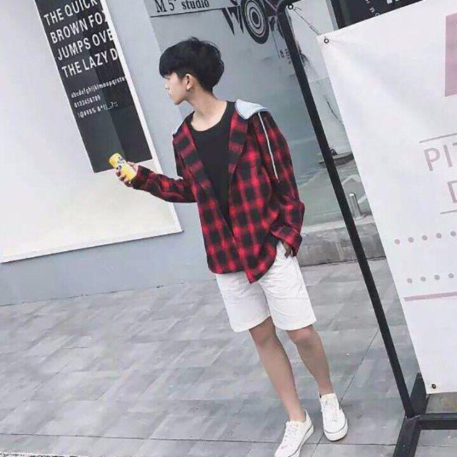 Áo khoác UNISEX kiểu dáng sơ mi sọc caro nhuyễn màu xanh