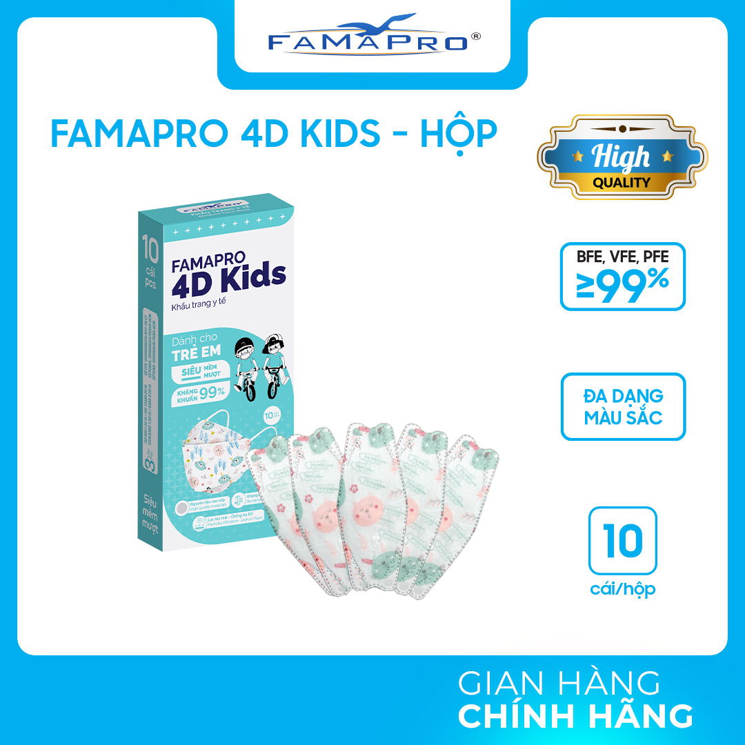 - Khẩu trang trẻ em kháng khuẩn cao cấp Famapro 4D KIDS tiêu chuẩn KF94 (10 cái/ hộp)